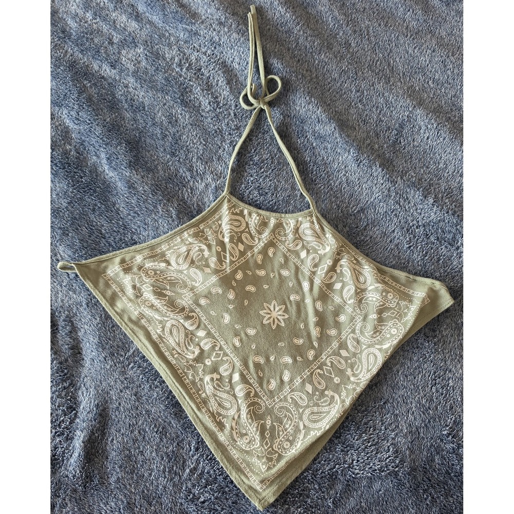 Papermoon Halter Bandana Top Women Green Paisley Casual Tank Festival Casual